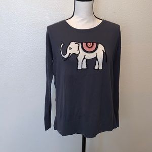 Ann Taylor LOFT grey elephant safari fringe sweater